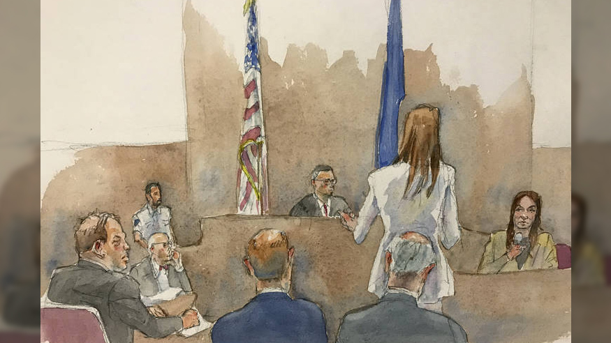 Courtroom sketch scene from the Weinstein trial